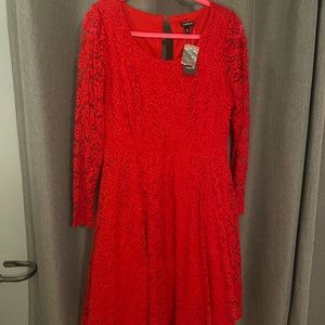 Red lace Long sleeve dress